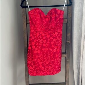 Lulus Exquisite Sensation Red Floral Embroidered Strapless Mini Dress - Size S